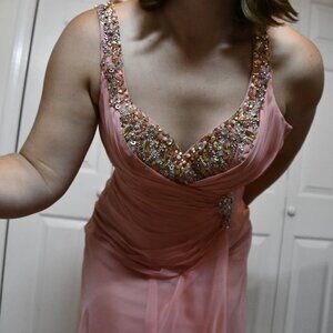 Pink Mesh Back Prom Dress